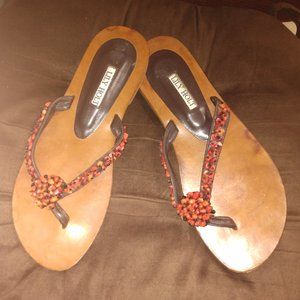 ❤️LILY HOLT Coral and Black Micro Bead Flip Flop Sandals Shoes Sz  40 /10